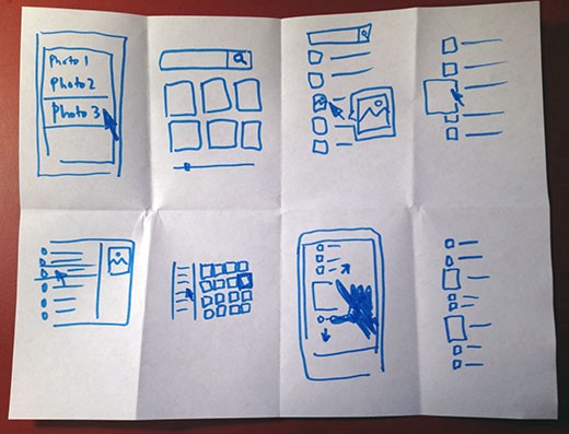 Example of wireframes created using the “Crazy eights” technique